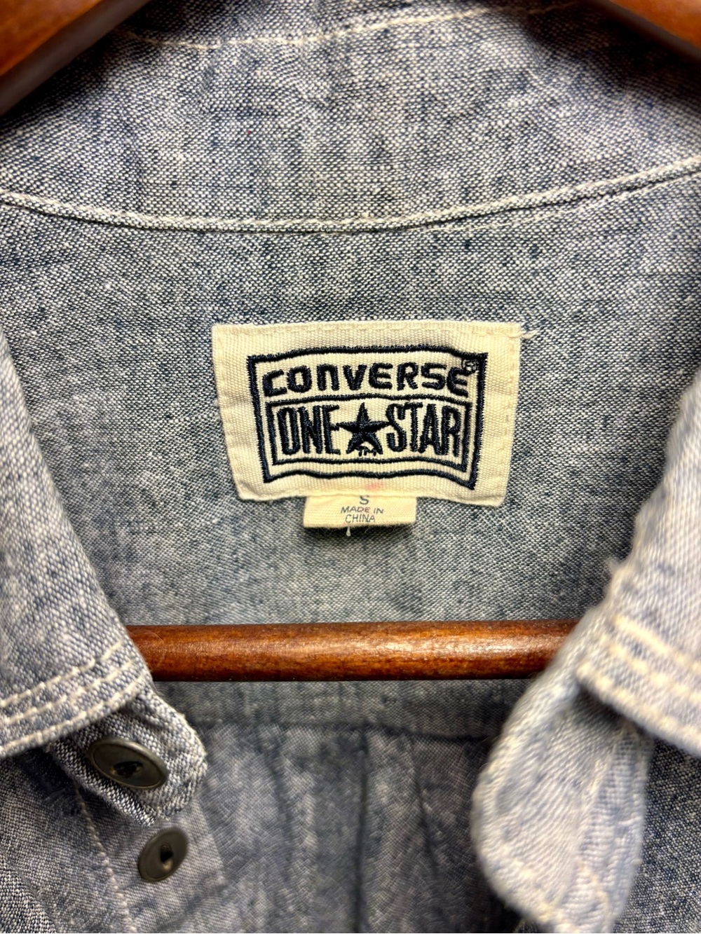 Converse Men’s Light Blue Chambray Button-Down Shirt - Picture 3 of 3